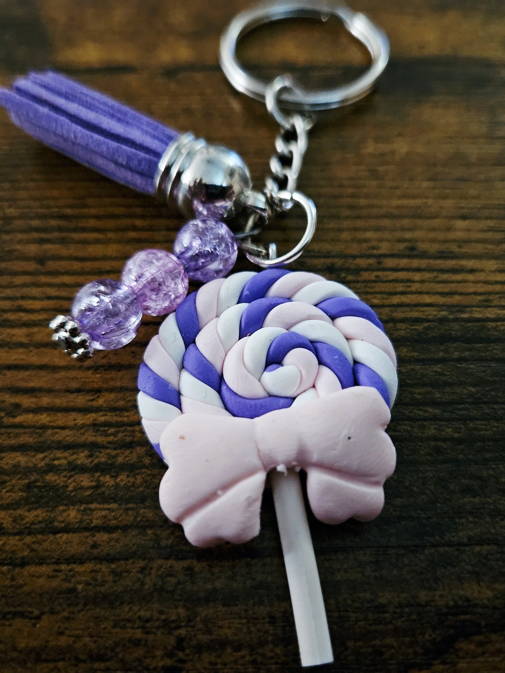 Purple & Pink Lollipop Keychain Card Holder - Charming Tassel Accessory